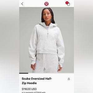 Scuba oversized 1/2 zip hooded sweatshirt xs/s